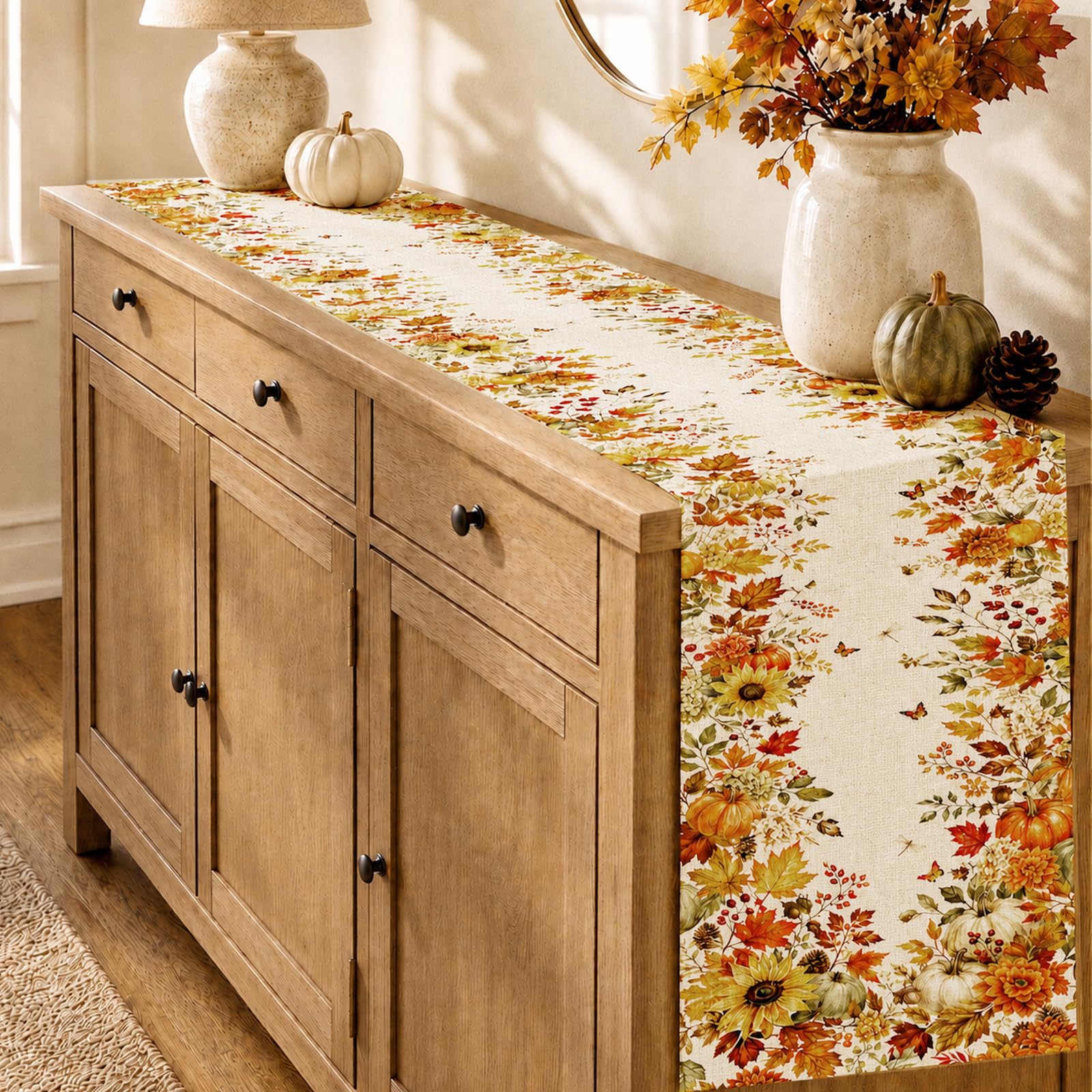Autumn Sunflower Pumpkin Maple - огляд і ціна Linen Table Runner